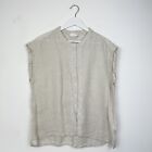 The White Company 100% Linen Blouse Size 14 Oatmeal Embroidered Boxy Minimal