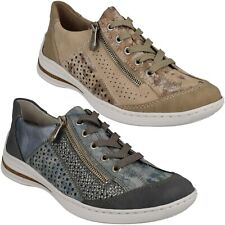 LADIES RIEKER LACE UP PERFORATED DETAIL CASUAL SHOES TRAINERS M35G6 ROSE BLUE