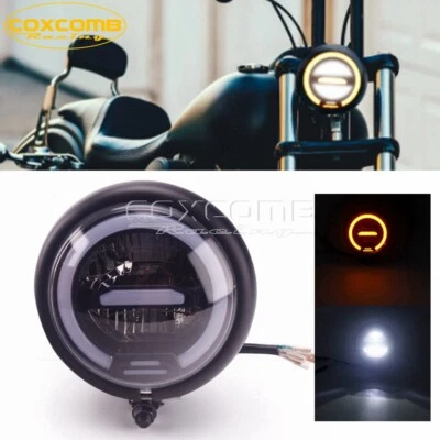 Faro LED de motocicleta haz alto/bajo ámbar halo DRL para Harley Chopper Bobber Foto 1 de 4