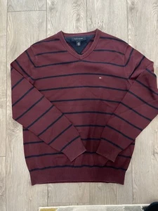Tommy Hilfiger V Neck Jumper M Chest Sweater Premium Cotton - Picture 1 of 8
