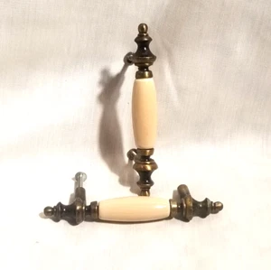 Pair of 2 Vintage 1979 Japan Ceramic & Brass Drawer Cabinet Pulls 5" x 1.5" - Picture 1 of 5