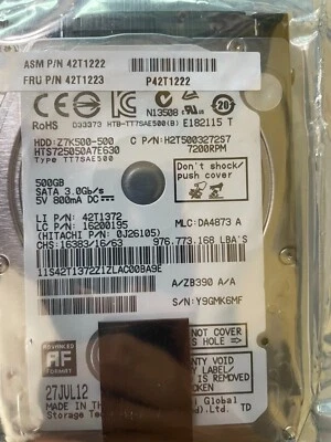 Hitachi Global Z7K500-500 HDD HTS725050A7E630 SATA 3.0 GB/s 7200 RPM 0J26105 - Image 1 of 4