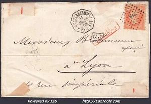 FRANCE N°23 SUR LETTRE ANCRE + CAD CONSTANTINOPLE PAQ FR U N°1 DU 11/03/1868 - Picture 1 of 2