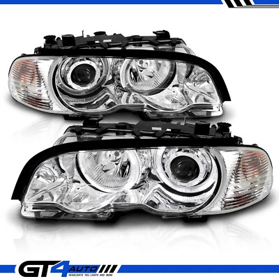 1999-2001 BMW E46 3-Series Coupe Dual LED Halo Projector Chrome Headlights Pair - Image 1 of 4