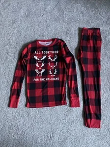 OLD NAVY Pajama Set Kids All Together For the Holidays Red Buffalo Plaid XL 12 - Picture 1 of 12