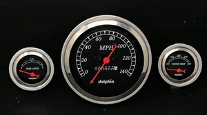 1957 CHEVY CAR 3 GAUGE DASH PANEL CLUSTER 5" SPEEDOMETER BLACK - Picture 1 of 6