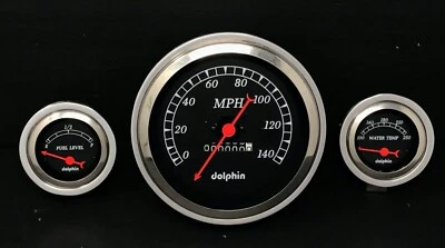 1957 CHEVY CAR 3 GAUGE DASH PANEL CLUSTER 5" SPEEDOMETER BLACK - Image 1 of 4