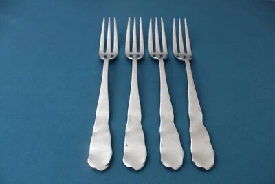 4 Dinner Forks Pottery Barn LETTUCE 18/8 Stainless Japan 8" - Image 1 of 4