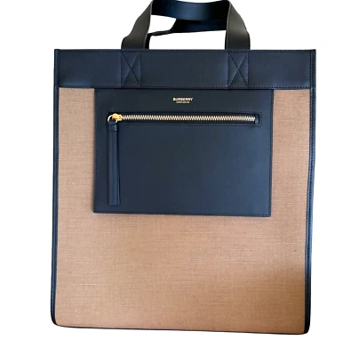 Burberry Camel Fabric and Black leather Medium Tote Bag, 8093452 - Image 1 of 4