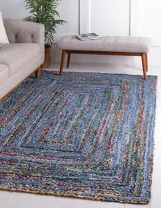 Denim Rug Natural Indian braided Bohemian Rag Rug, home decor Carpet runner rug - Picture 1 of 11