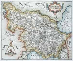 Antique Map YORKSHIRE WEST RIDING, SAXTON & HOLE, Camden Original Engraving 1637 - Picture 1 of 5