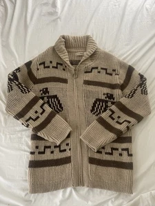 Vtg 70s LL BEAN Cowichan Dude Sweater Cardigan Wool Thunderbird RARE Large - Picture 1 of 5