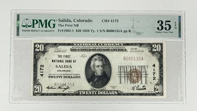 1929 $20 Salida Colorado US First National Bank Note PMG 35 Ty 1 Fr. 1802-1 - Image 1 of 2