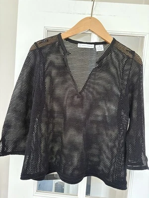 Suéter Top De Colección Marisa Christina Negro Malla Red 100% Algodón Cuello en V M Foto 1 de 4