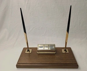 Sheaffer Double Pen Calendar Walnut Desk Set Ballpoint Pen Wood Base Felt Bottom - Bild 1 von 19