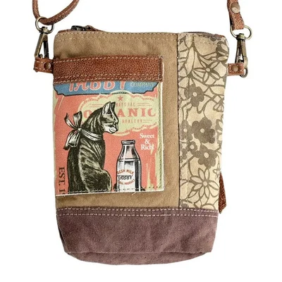 Clea Ray Tabby Cat Recycled Canvas Crossbody Bag - Image 1 of 2