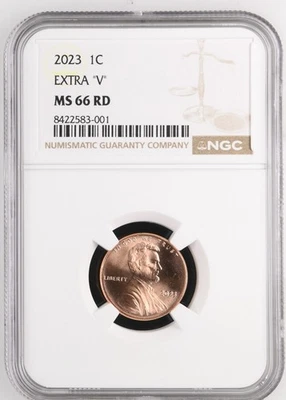 2023 Extra V Lincoln Cent Penny NGC MS66 RED - Image 1 of 2