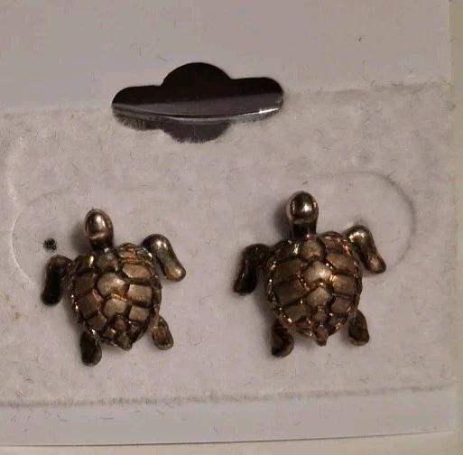 Pendientes Tortuga Marina Plata de Ley 925 con Superposición de Oro Vermeil Perforado Tachuela Foto 1 de 1