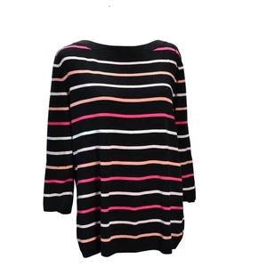 Maglione casual Talbots taglie forti 2X nero a righe collo barca manica lunga - Foto 1 di 5