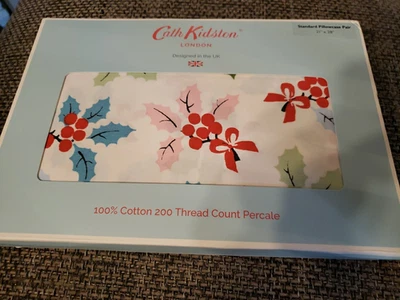 Cath Kidston London Standard Pillowcase Pair Christmas Holly NWT - Image 1 of 2