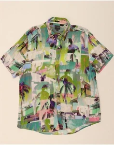 GUESS Mens Slim Fit Short Sleeve Shirt XL Multicoloured Patchwork Rayon DC78 - Picture 1 of 3