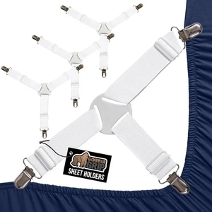 Patent Pending Bed Sheet Holders, Adjustable Elastic Fasteners with Metal Clips - Picture 1 of 4