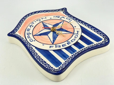Vintage Handmade Ceramic Militaria Shield Operation Iraqi Freedom Wall Clock Cover