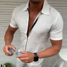 Men Short Sleeve Casual Business Fashion Blouse Full Zip Collar T Shirts Tee Top