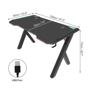100/120cm Large Gaming Desk Dimmable RBG LED Lighted Computer Laptop Table Stand - Imagen 1 de 14
