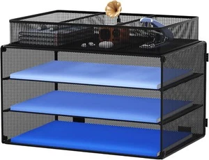 Paper Letter Tray Organizer, 3 Tier Mesh File Black 3-tier With Drawer - Picture 1 of 7