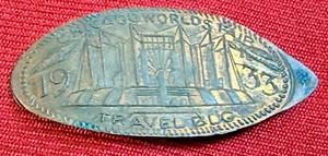1933 Chicago World Fair Pressed Elongated Penny Travel Building on Wheat Penny - Picture 1 of 8