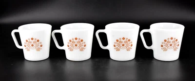 VTG Set of 4 Pyrex Summer Impressions Ginger Brown D-Handle Flower Coffee Cups - Image 1 of 4