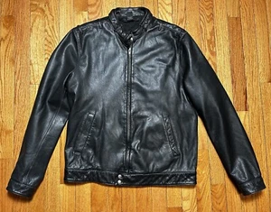 VTG Y2K 90’s Lucky Brand Black Leather Moto Cafe Racer Motorcycle Jacket Men’s M - Picture 1 of 9