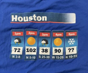 Camiseta azul Houston Texas pronóstico meteorológico por hora talla mediana divertida - Imagen 1 de 4