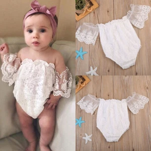 Newborn Baby Girls Lace Romper Off shoulder Bodysuits Outfit Baby Clothing - Picture 1 of 8