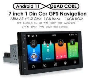 Android 11 7" Single 1DIN Car Stereo Radio Player WIFI GPS Mirror Link Headunit - Picture 1 of 12