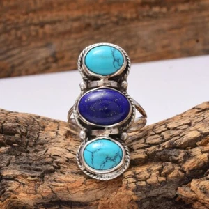 Blue Turquoise Lapis Lazuli 925 Sterling Silver Father's Day Ring Jewelry EB-42 - Picture 1 of 8