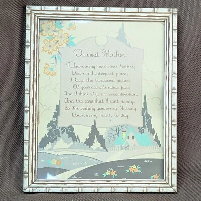 Vintage Art Deco Framed Print ~ Dearest Mother ~ Wall Motto / Poem 20s 30s - Image 1 of 4