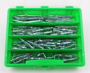 48tlg Fischer Metall Hohlraum Dübel Sortiment M4 Stahl in Box 3 Längen, + Haken - Bild 1 von 1