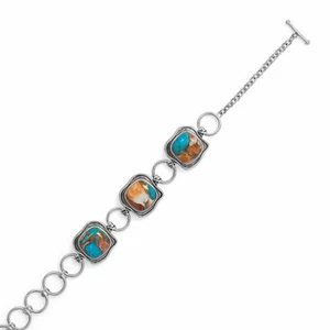 6.5"+2" Spiny Oyster and Simulated Turquoise Toggle Bracelet 925 Sterling Silver - Picture 1 of 2