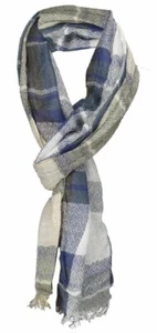 Schal in blau beige schwarz grau weiss kariert mit kleinen Fransen - 180 x 50 cm - Bild 1 von 1