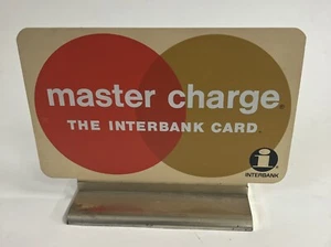 Vintage Master Charge The Interbank Card Plastic POS Sign Double Sided 5x7 Base - Picture 1 of 9