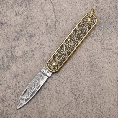 Новый VG10 дамасской стали лезвие меди ручки карман складной нож EDC D1 - Изображение 1 из 4