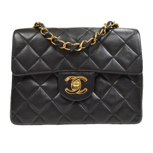 CHANEL+Flap+Rectangle+Shoulder+Bag+Mini+Black+Leather for sale online