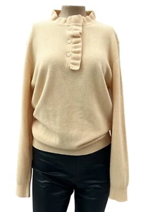 Vintage Pringle Scotland Lamaine Wool Mockneck Ruffle Button Pullover Sweater M - Picture 1 of 11