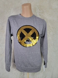 Marvels X-Men Sweatshirt Junior's Size M Long Sleeve Flip Sequins Gray Comic G - Picture 1 of 10