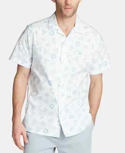 Camisa con botones Nautica Blue Sail para hombre 2XL blanca elástica estampado de velas azules SS  - Imagen 1 de 1