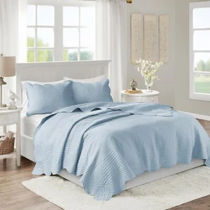 Madison Park Quilt Set Damask Medallion Quilting with Scallop Edge, Cottage C... - Picture 1 of 5