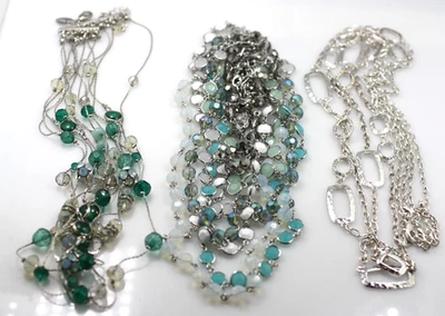 Lote de 3 colares de vidro AB White House Black Market tom prata azul verde - Imagem 1 de 4