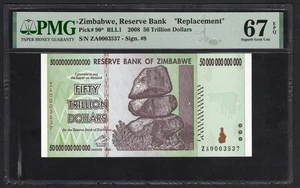 Zimbabwe 50 Trillion Dollars 2008 P90* "Replacement" Uncirculated Grade 67 - Picture 1 of 2